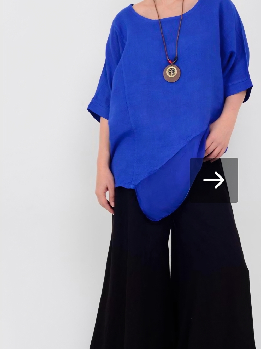 Royal Blue Asymmetrical Italian Silk & Linen Top L/XL